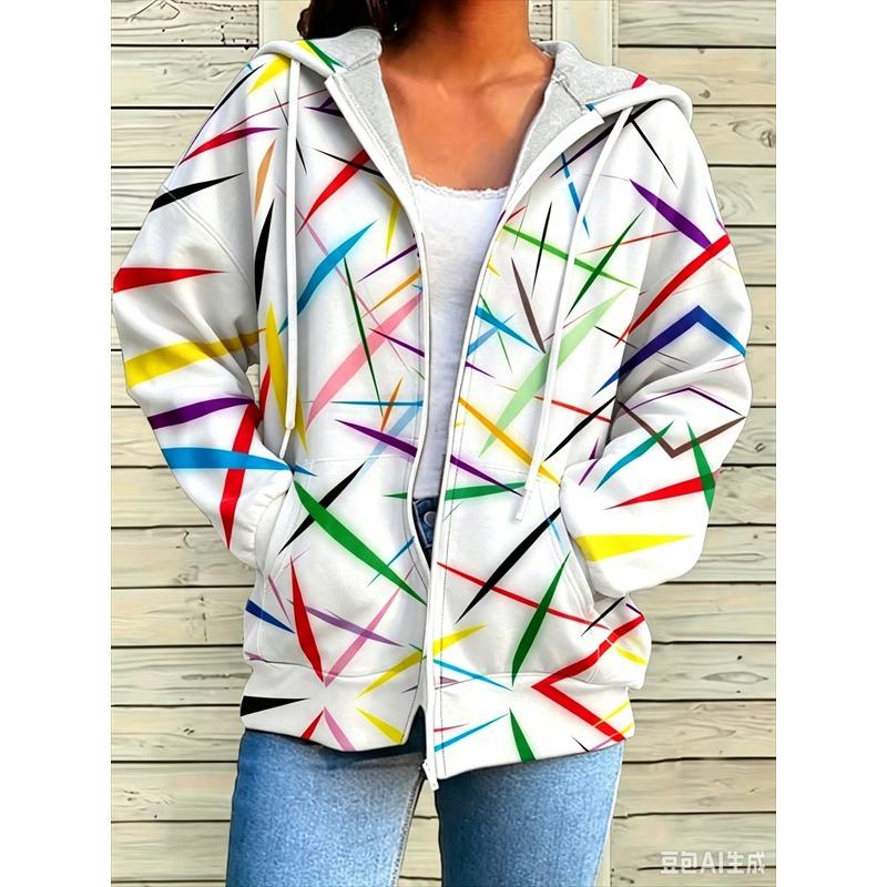 Zipper Splicing Fashion Loose Women's Casual Flower Print Hoodie Fashion Spring And Summer