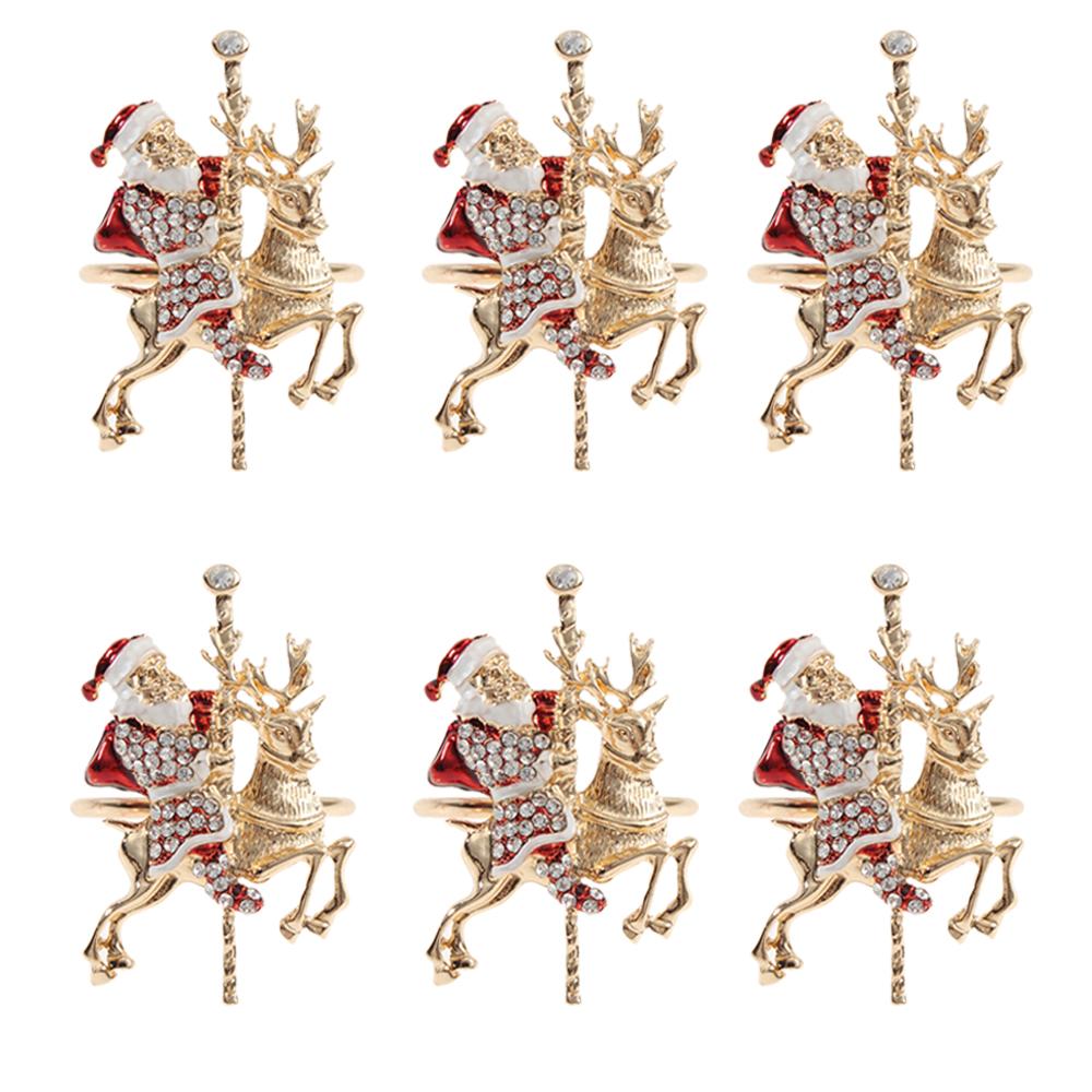 6PCs Christmas Napkin Rings Set Elk Bells Santa Xmas Tree Napkin Buckle 2026 Xmas Table Decoration 2026 New Year Home Decors