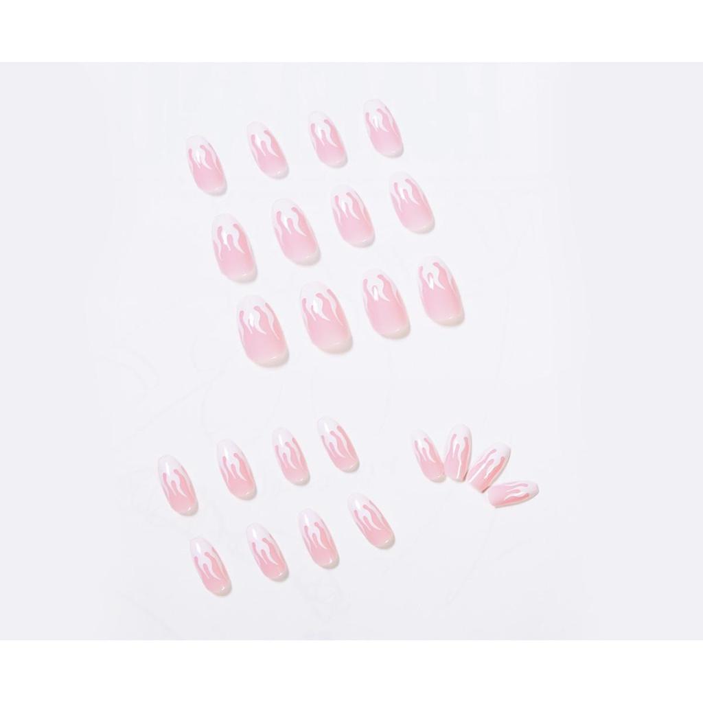 Pink Flame Ballet Wearable False Nails with Art Stickers - Waterproof & Removable