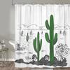 Cactus Shower Curtain Bathroom with Black White Western Decoration, Green Cactus Bathroom Shower Curtain with Hook,