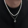 KunJoe 2 st/set Retro Imitationspärlhalsband för män Hip Hop Grön Strass Stjärnhänge Halsband Smycken Nytt