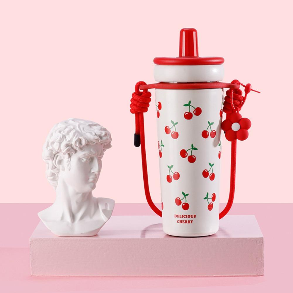 

700ml Travel Coffee Mug Leak-proof Insulated Water Bottle Cute Straw Thermal Cup білий