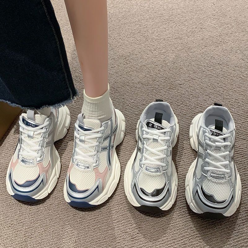 Platform-soled dad shoes for women 2025 spring and autumn new versatile and lightweight running fried street mesh breathable sneakers for women