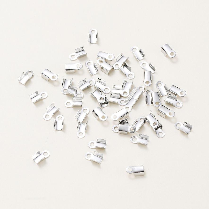 50pcs/lot 14K 18K Real Gold Leather Cord Crimping End Cap Clips Bracelet Fold Crimping Clasp Beads For Jewelry Handmade Findings