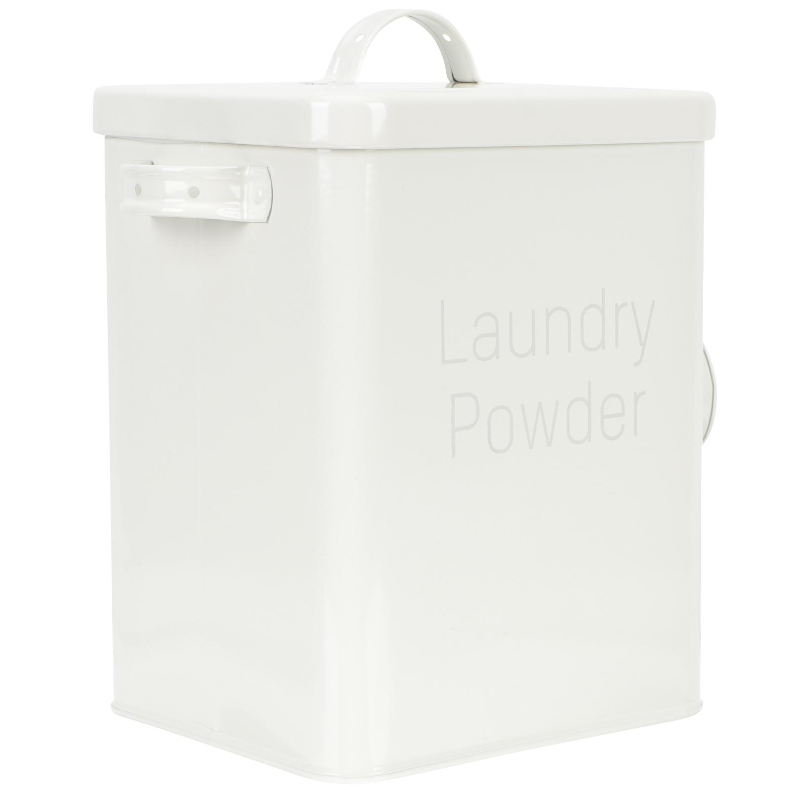 

Iron Washing Powder Bucket with Handle Scoop Heavy Duty Laundry Container Large Capacity Storage for Detergent Soap Powder White