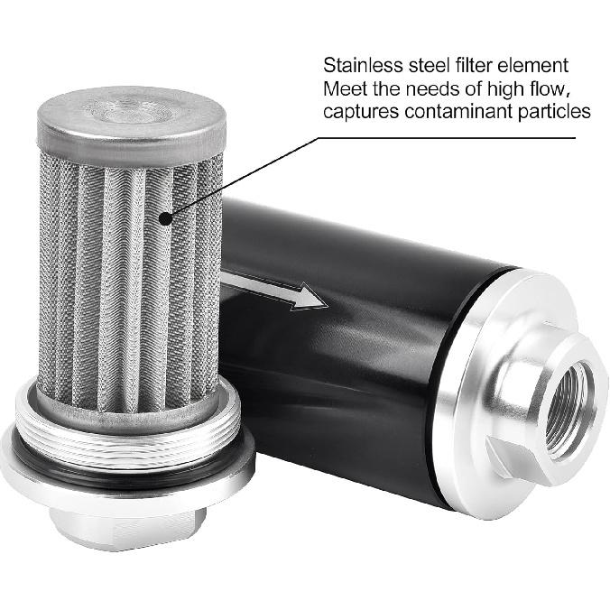 EVIL ENERGY Inline Fuel Filter 100 Micron With 6AN 8AN 10AN Adapter&Bracket Clamp 50MM Universal