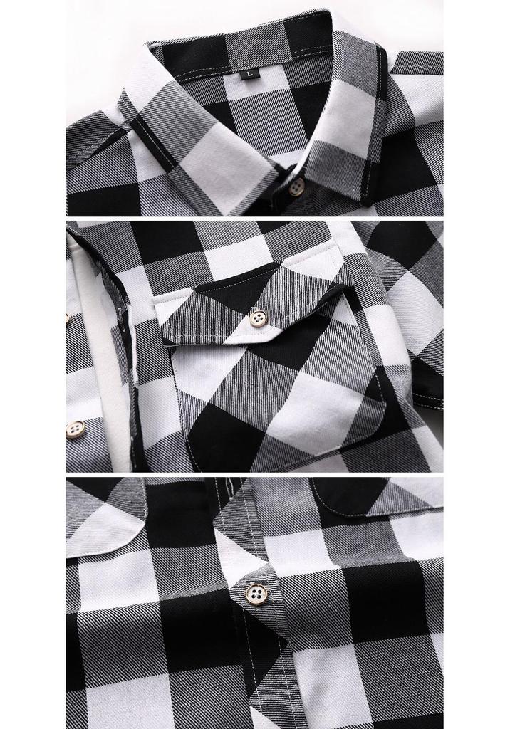 2025 Men's Plus Size Plaid Long Sleeve Shirt with Double Pockets
