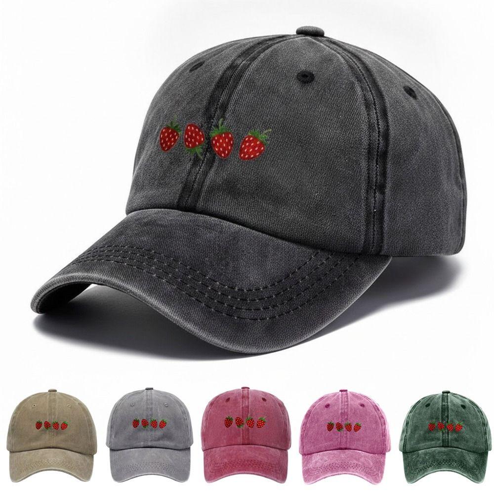 Hip Hop Strawberry Printed Baseball Cap Washed Cotton Sun Hat Streetwear Hats For Man Women Unisex