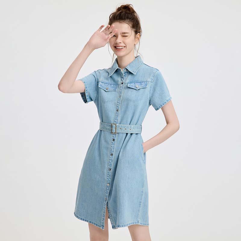 Navigare Women s Retro Waist-Cinching Denim Dress S