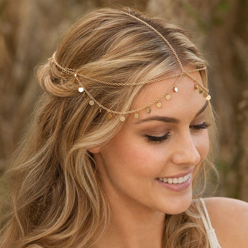 Disc Charms Forehead Chain Multilayer Headpiece Jewelry  Bridal Hair Accessories