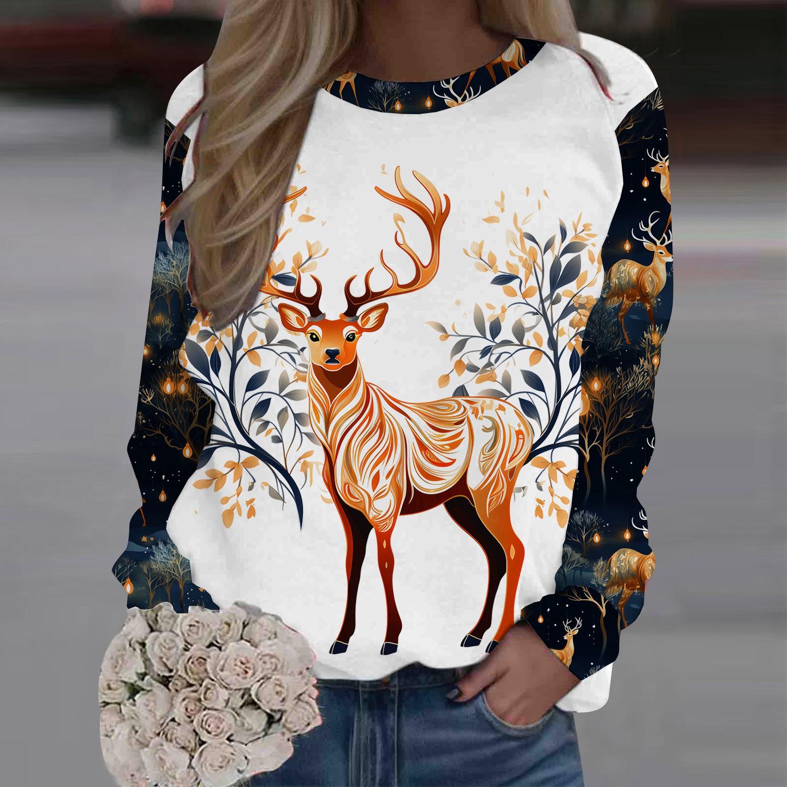 

Рождественская елка Толстовки Женские Длинные Рукава Осень Зима Уличные Хип-Хоп Пуловеры Топы Круглый Вырез Модная Рождественская Одежда XL