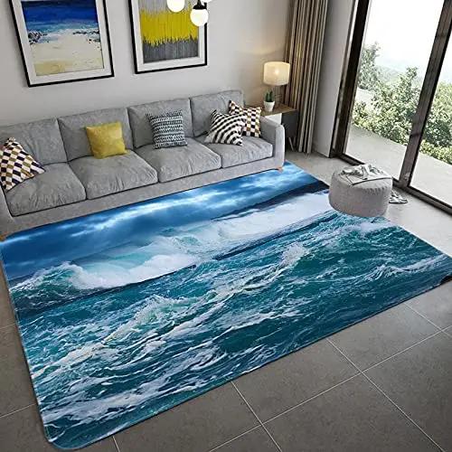 Japanese Ocean Wave Carpet Ukiyo-E Nautical Area Rug Cherry Blossoms Mount Fuji Floor Mat Red Sun Gold Sky Mats Home Doormat