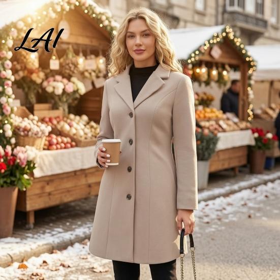 Single Breasted Coats Notch Lapel Collar Long Coat for Women Sleeves Women Casual Blazer Jacket Slim Fit Solid Color Outerwear Fall Winter Jacket