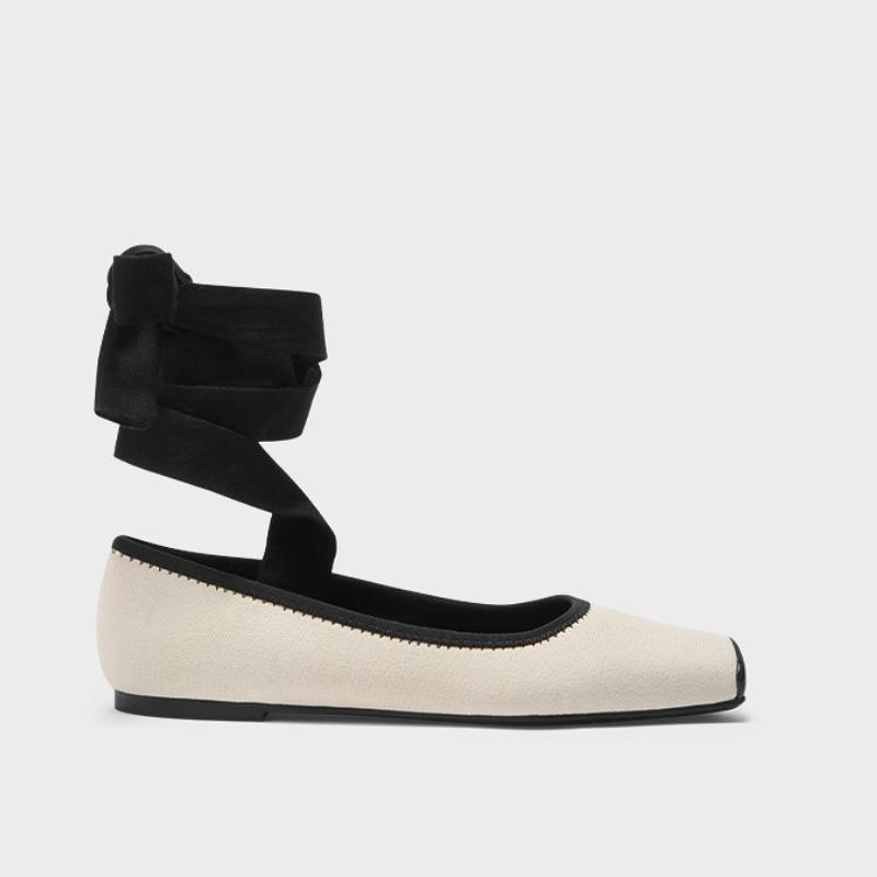Fashion Soft Sole Ballet Shoes Cross Strapping Flat Heel Soft Sole Square Toe Single Shoes Women's French Temperament Color Contrast