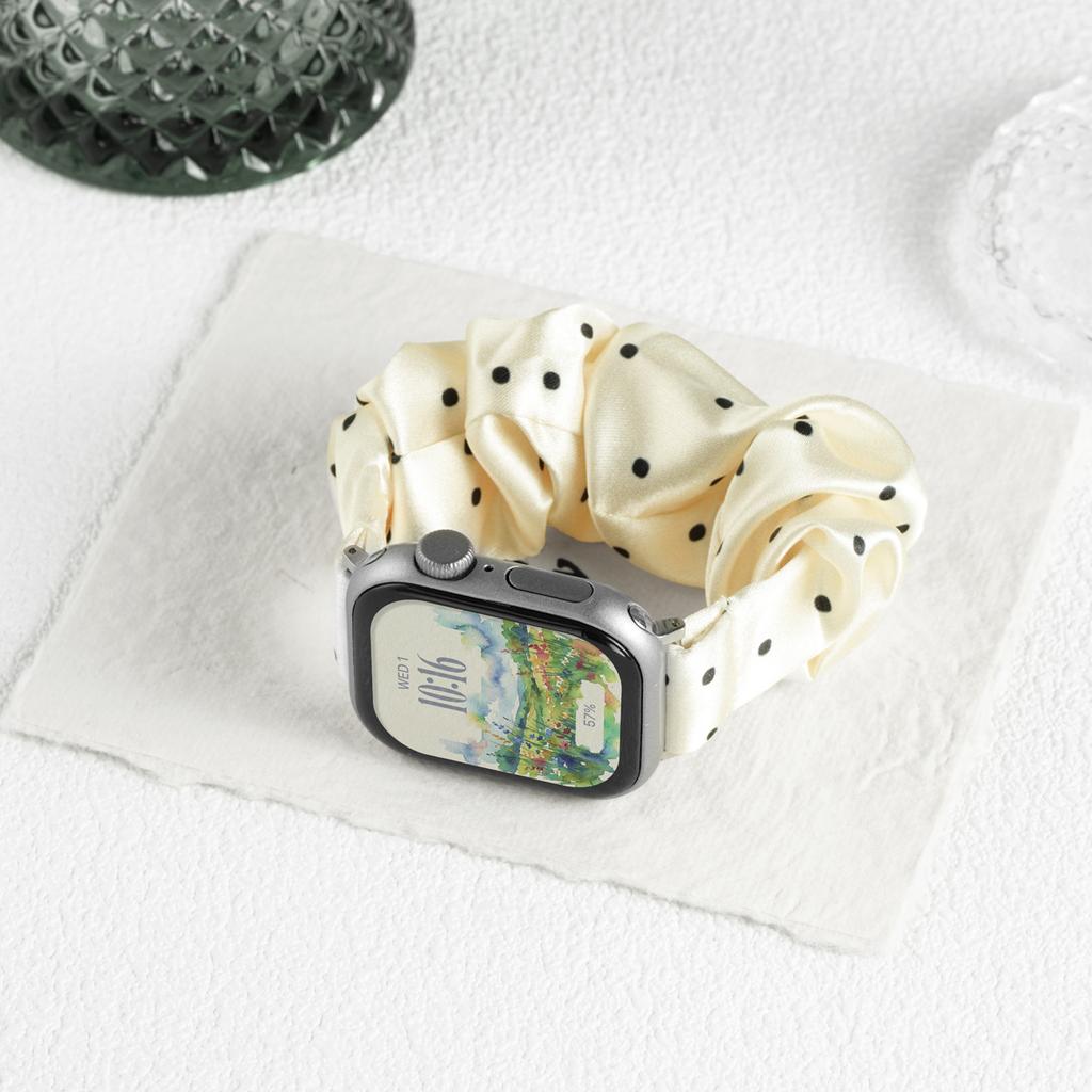Stylish Yarn Scrunchie Strap Suit for Apple Watch Series Women's Polka Dot Yarn-style Sweet Large Scrunchie for Iwatch Strap