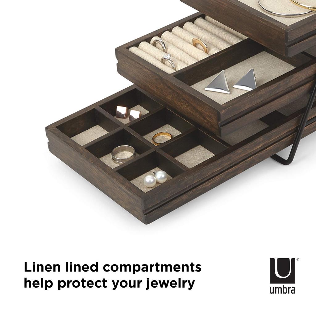 Umbra TERRACE Wooden Tabletop Accessory Case, Walnut, Jewelry Box, Case, Storage