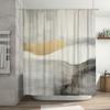 Modern Art Print Shower Curtain With Gold Stripes Neutral Bathroom Decor For Home Kitchen (White)