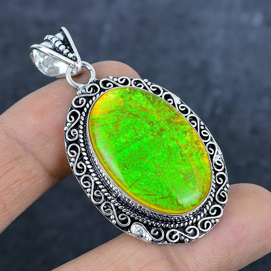 Natural Yellow Triplet Opal 925 Sterling Silver Jewelry Pendant 2.21" s8e26