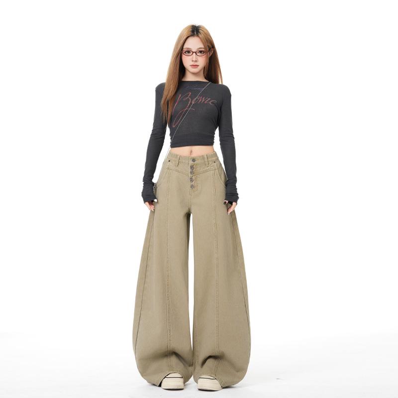 

2026 Spring Women s High Waist Loose Button-Down Jeans - Comfortable Trendy Drape Banana Pants Extra Small