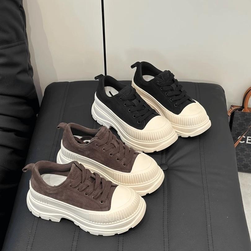 Leather McQueen shoes 2025 autumn new heightened platform lace-up versatile muffin casual breathable dad shoes women