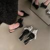 Elegant Silver Side Bowknot Slingback Sandals Woman Chic Point Toe Kitten Heel Stiletto Pumps Ladies Eveing Party Dress Shoes