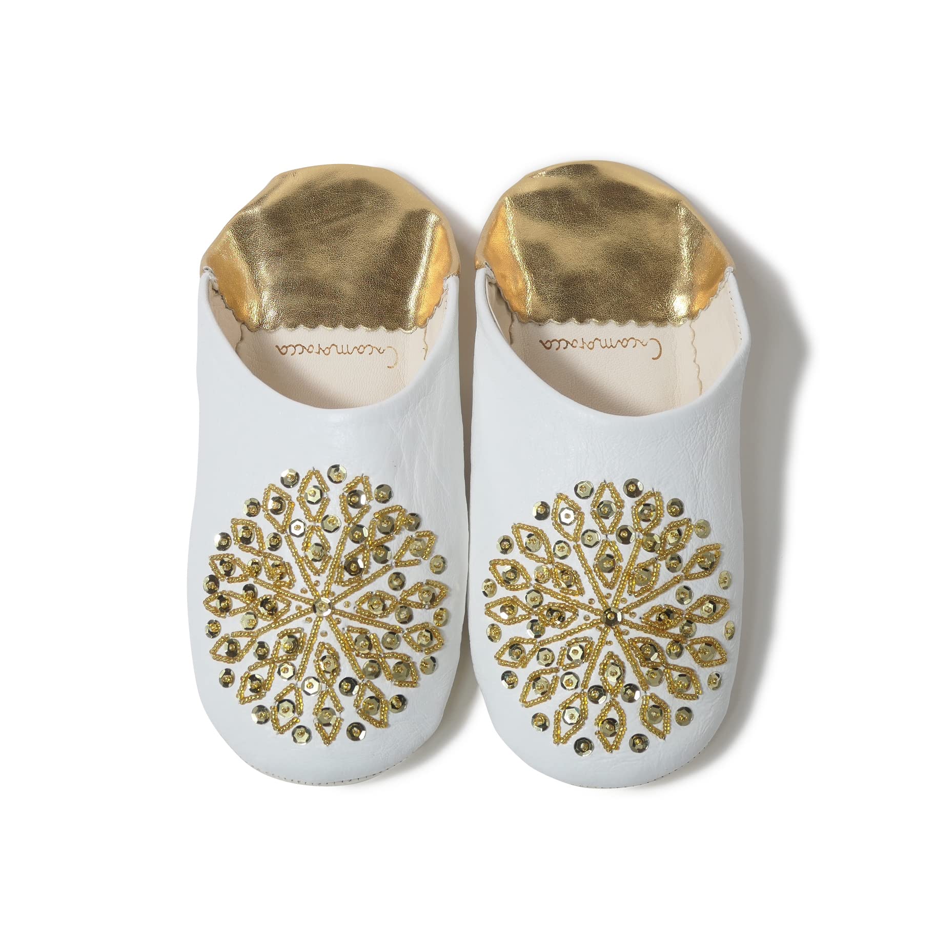 

Odorless Leather Babouche Moroccan Style Room Day Gift White [cocomorocco] Slippers, (Gold Sequins), Shoes, Cocomorocco, Mother s (Large, & Gold,
