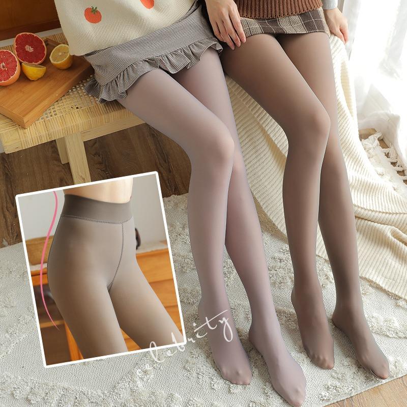 Fleece real skin leggings thickened mesh waist jumpsuit all-in-one pants flight attendant socks leggings women