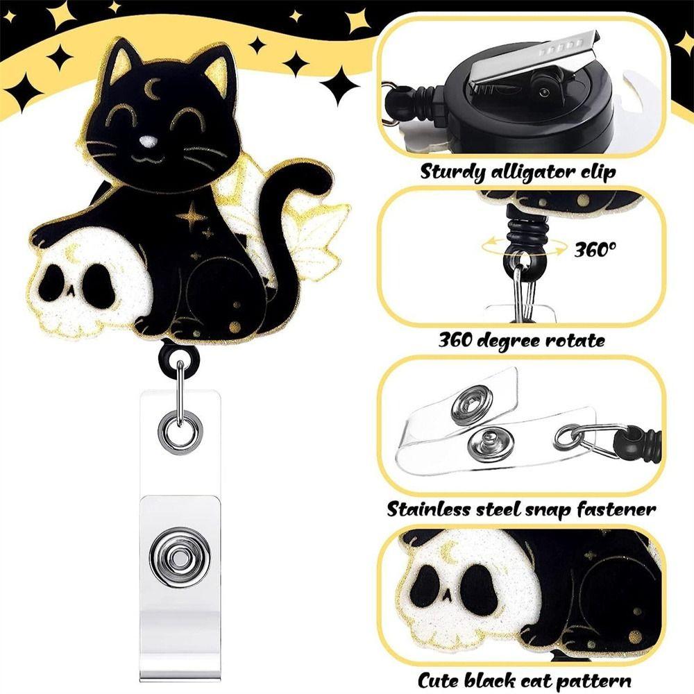 360 Rotating Cat Badge Reel Alligator Clip Retractable Badge Reel ID Card Holder  Keychains Lanyard