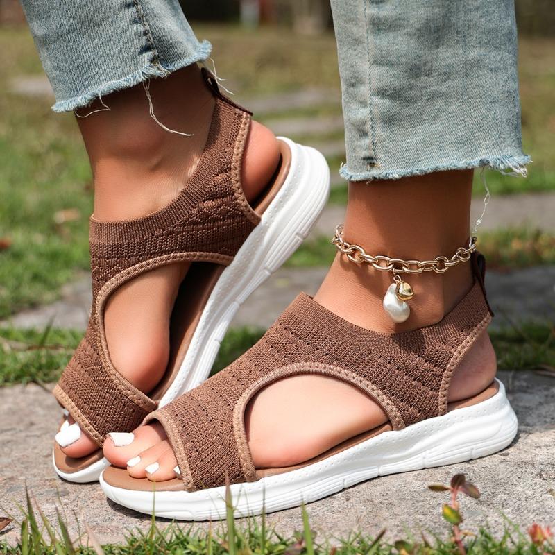 2026 Luxury Round Toe Platform Casual Shoes Comfortable Knit Breathable Open Toe Sandals Outdoor Vacation Beach Roman Sandals