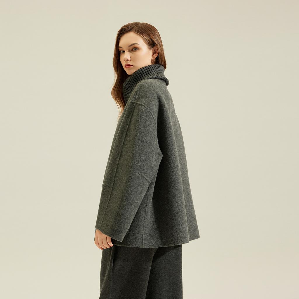 Puyuan double-sided woolen small jacket knitted collar baseball jersey wool zipper cardigan