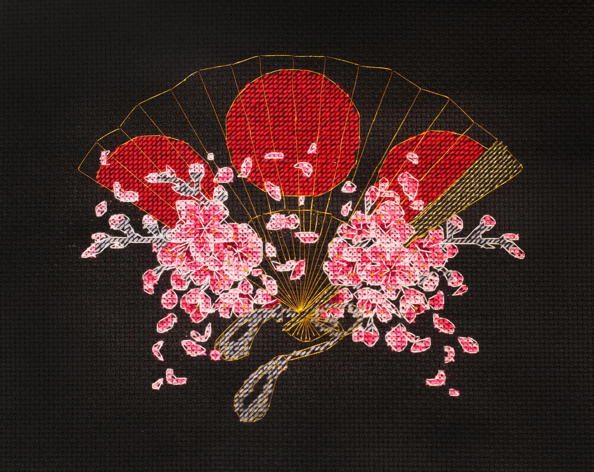 

Набір для вишивання хрестиком Абріс Арт Рослини на чорному тлі. Fan 150*180mm