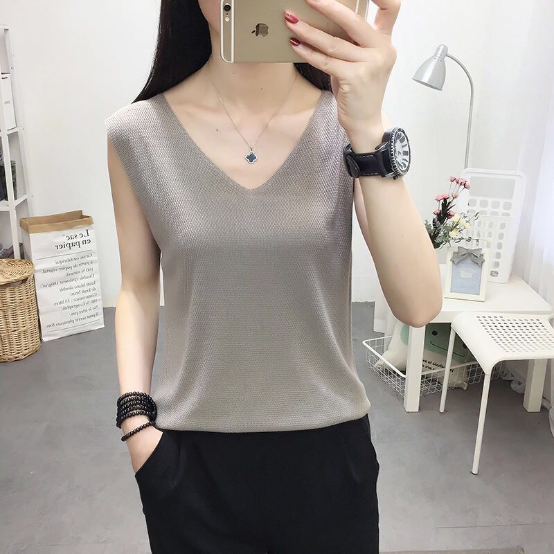 Topuri pentru femei de vară, tricot, fără mâneci, pentru femei, pulovere, ocazional, cu decolteu în V, tricot, pentru haine de femei J05