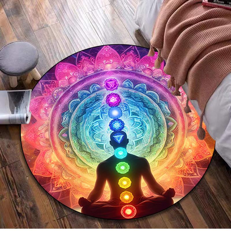 1Pc Lotus Meditation Circular Print Rug - home decoration Carpet For Living Room Bedroom Flooring Computer Chair Area Rug