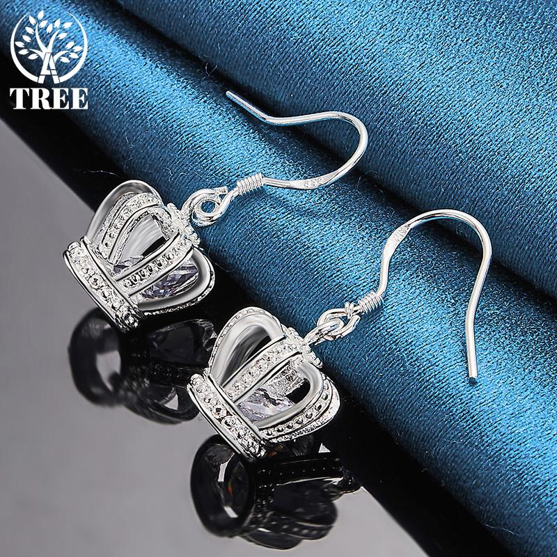 Gioielli con orecchini pendenti in zirconi AAA con corona in argento sterling 925