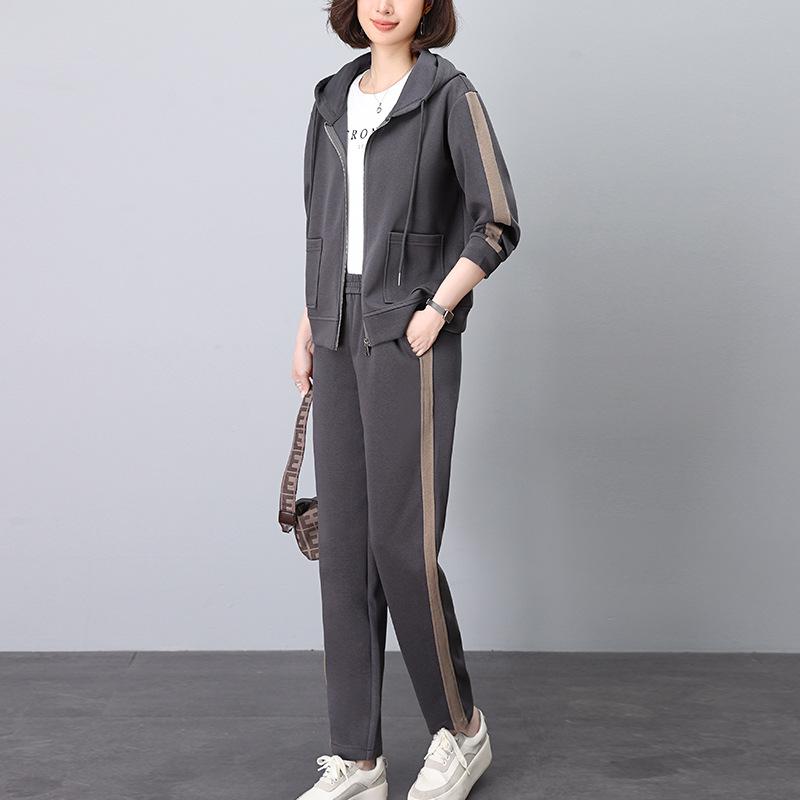 

Женский спортивный костюм кэжуал высокого класса - Модный свитшот-двойка Весна/Осень 2024 XXXL (recommended for 161-180 jin) темно-серого