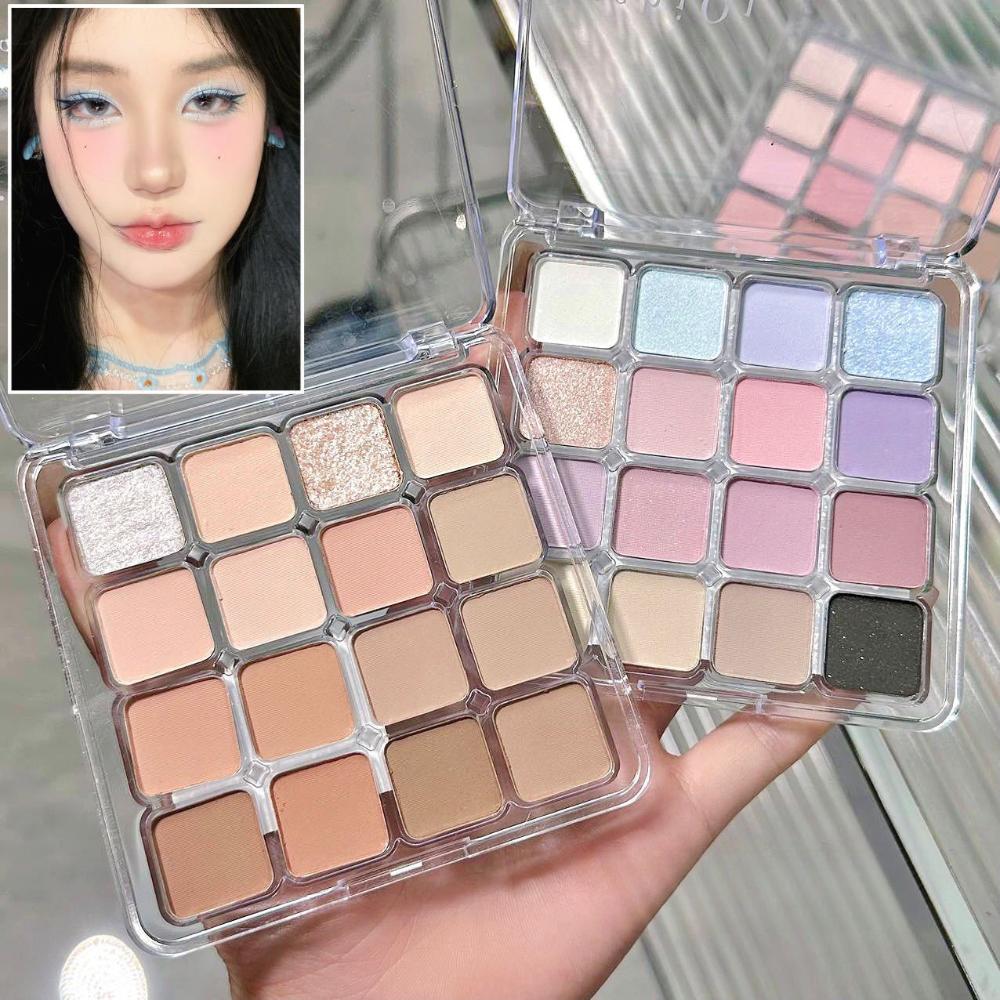 Pink Peach Pearly Matte Eyeshadow Palette Glitter Eye Shadow Pigment Waterproof Lasting Korean Cosmetics Earth Colors 16 Colors