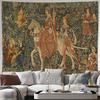 Medieval Tapestry Art European Royal Horse Riding Scene Wall Hanging Machine Washable All Season Decor Art Print Vintage Design
