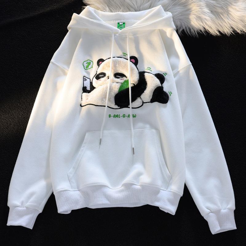 Country oversize flocked cute panda hooded sweater men and women loose bf lazy wind couple coat