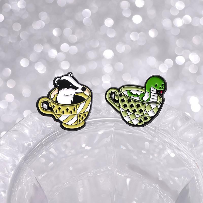 Cup Animal Enamel Pins Custom Snake Lion Owl Dog Brooches Lapel Badges Animal Jewelry Gift for Kids Friends
