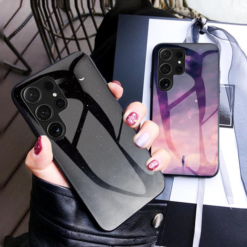 For Samsung Galaxy S24 Ultra S24 Plus S24 S23 Ultra S23 Plus S23 S22 Ultra S22 Plus S22 Starry Sky Pattern Glass Phone Case