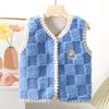 Autumn Winter Kids Lamb Wool Vest Children's Double Thick Warm Coat Checkered Pattern Baby Boys Girls Outdoor Plush Sleeveless Outerwear