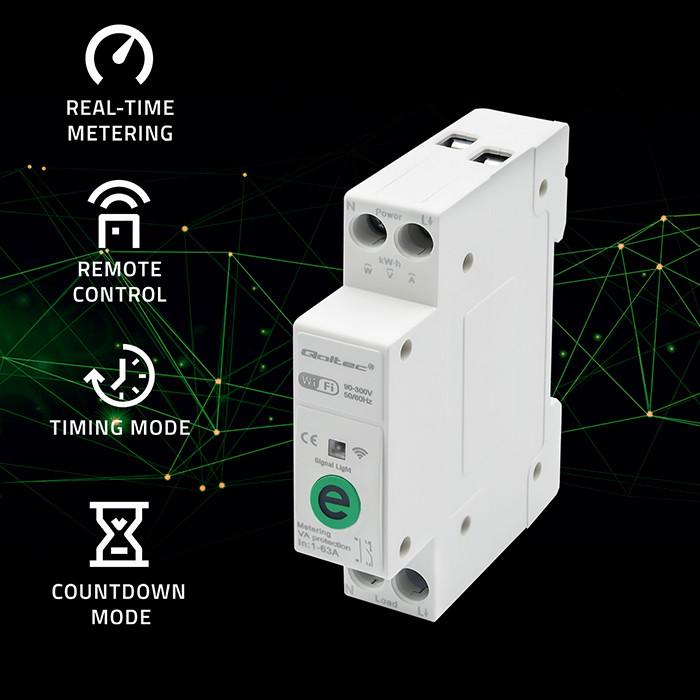 Qoltec Przekaźnik 63A Na Szynę Din Z Licznikiem Energii Elektrycznej | Ewelink Od Sonoff | Wi-Fi | Dioda Led