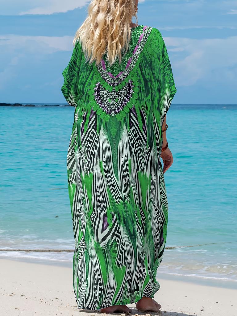 Abito turco stampato con maniche a pipistrello, tunica estiva, costumi da bagno taglie forti, copricostume per costumi da bagno da donna, abiti blu caftano