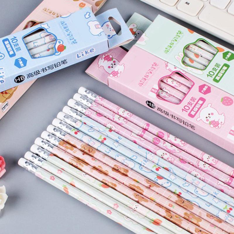 10Pcs Graphite Pencil Set Korean Kawaii Stationery Pencils For Children School Writing Drawing Art Supplies