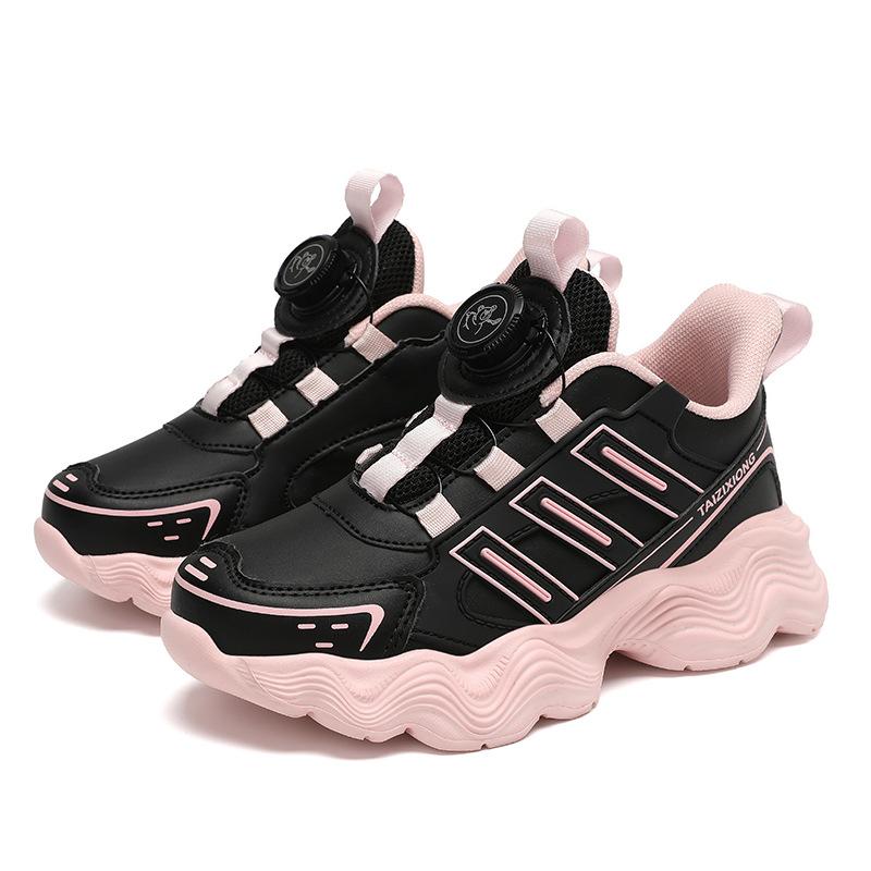 Girls shoes leather surface children's sports shoes 2025 summer new rotating buckle soft sole boys shoes