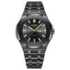 Waterproof Mens Square Quartz Watch Luminous Day Date Display Steel Strap Classic Casual Daily Wristwatch