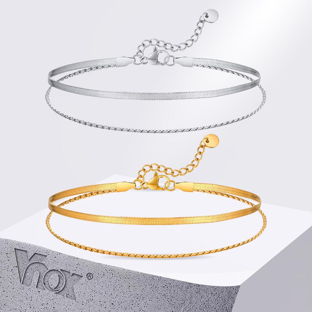 Vnox Snake Chain Anklets for Women, Layering Adjustable Stainless Steel Neck Wrist Ankle Link Chain,Bracelet on Leg Jewelry