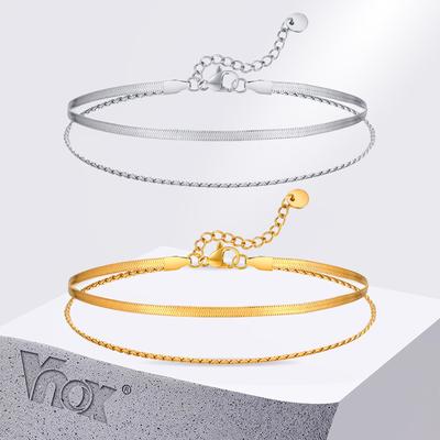 Vnox Snake Chain Anklets for Women, Layering Adjustable Stainless Steel Neck Wrist Ankle Link Chain,Bracelet On Leg Jewelry