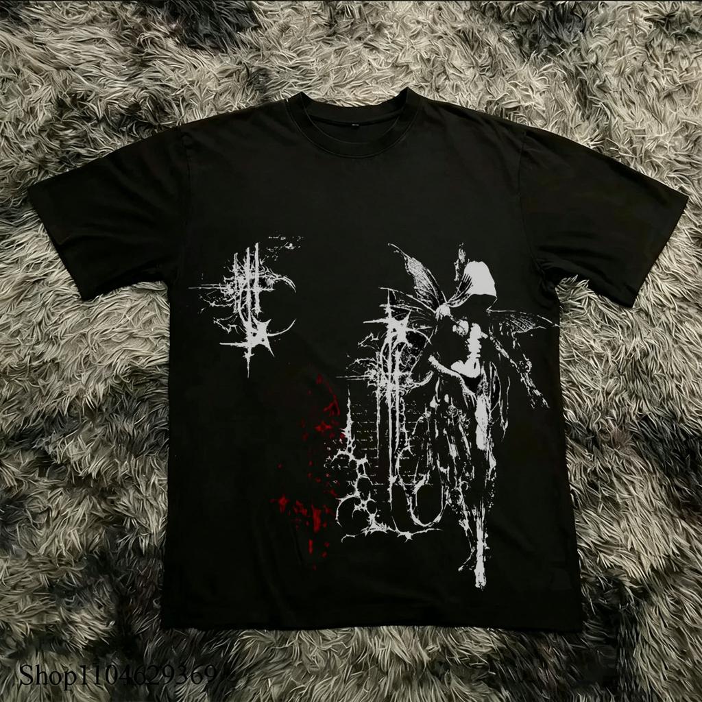 Classic Y2k Gothic Style High Street Tshirt Print Oversized T Shirt Harajuku Round Neck Cotton Tops 2026 Summer Unisex Unisex Tops