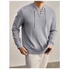 Men V Neck Drawstring Solid Long Sleeve Casual Knit Sweater